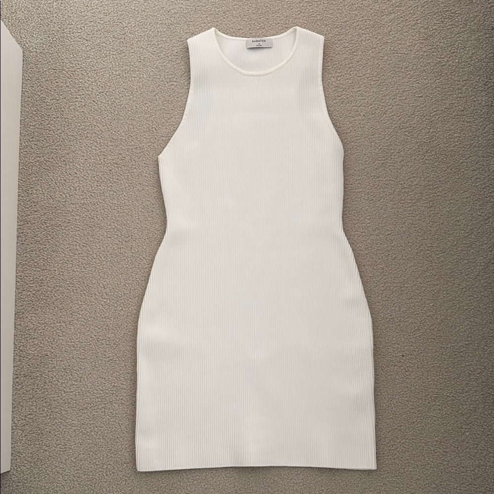 Babaton White Ribbed Mini Dress